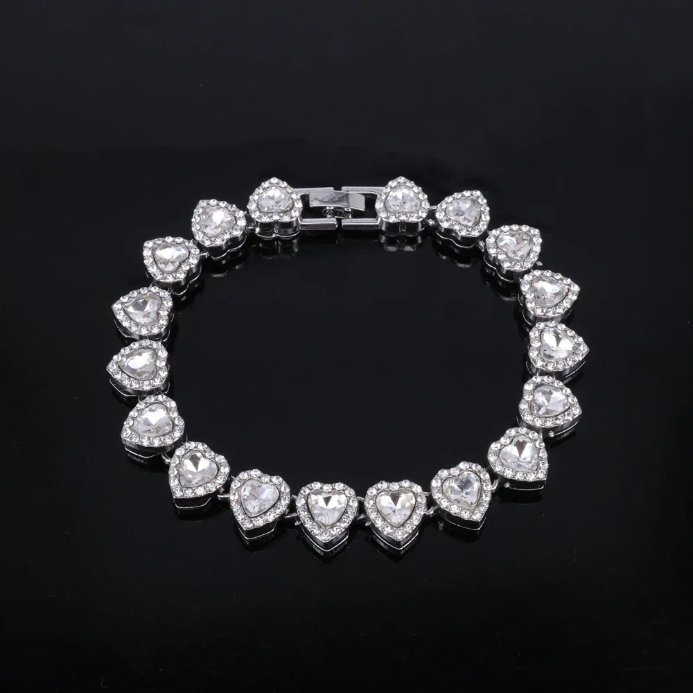 Heart Rhinestone Tennis Jewelry Set
