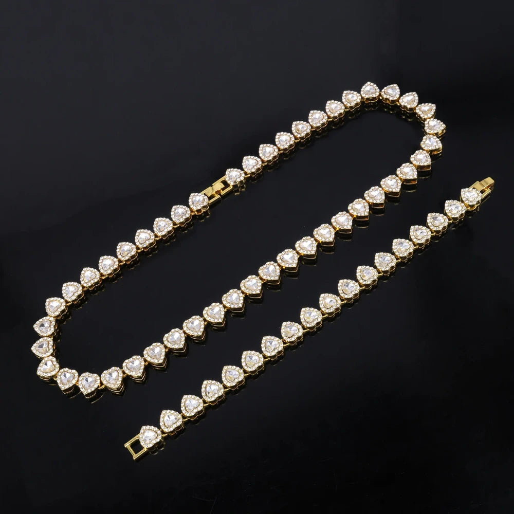 Heart Rhinestone Tennis Jewelry Set