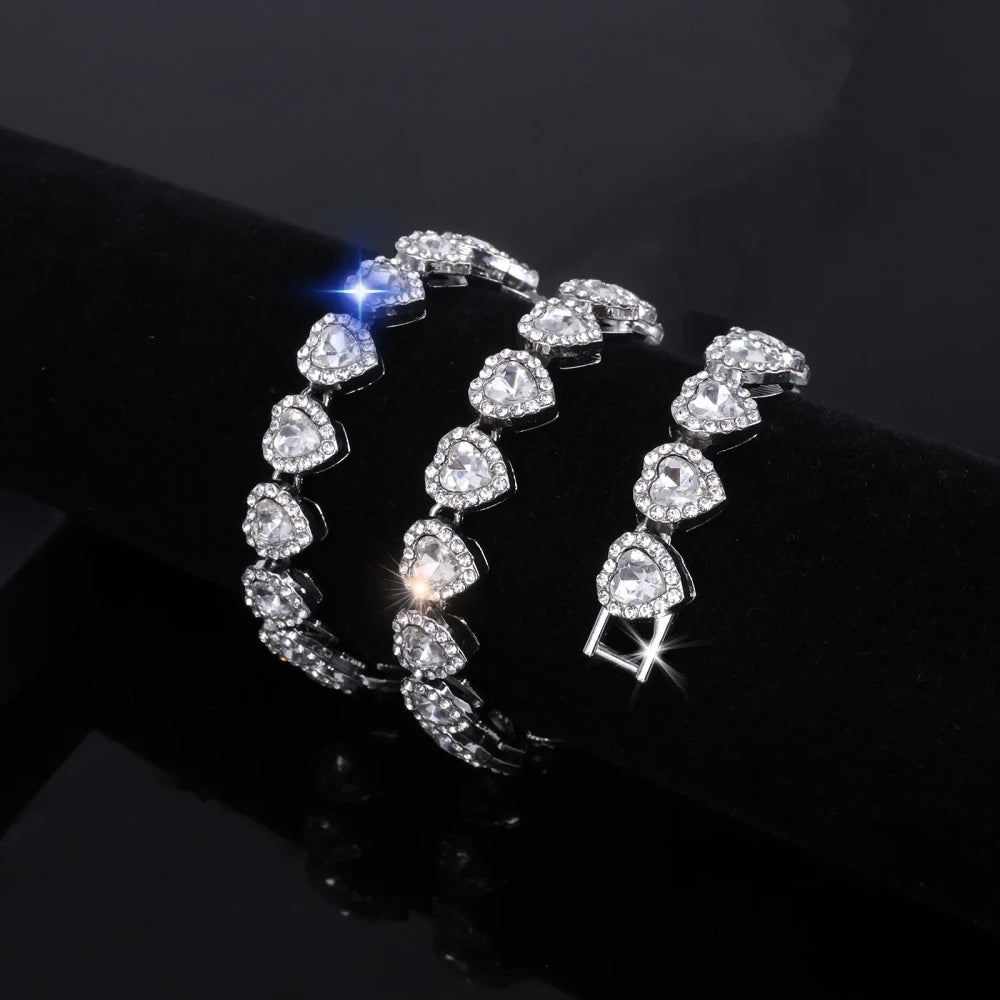 Heart Rhinestone Tennis Jewelry Set