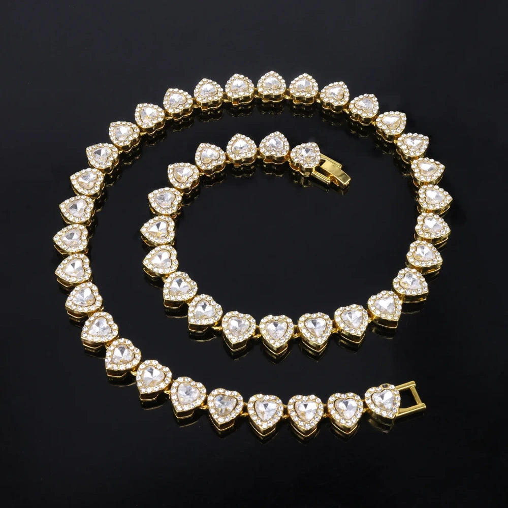 Heart Rhinestone Tennis Jewelry Set