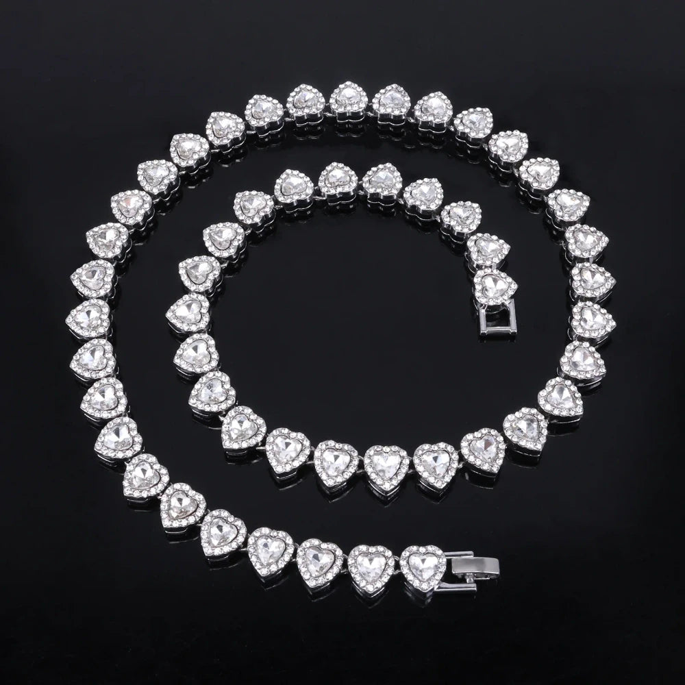 Heart Rhinestone Tennis Jewelry Set