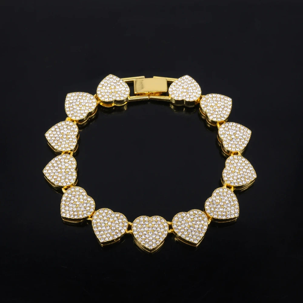 Heart Rhinestone Tennis Jewelry Set