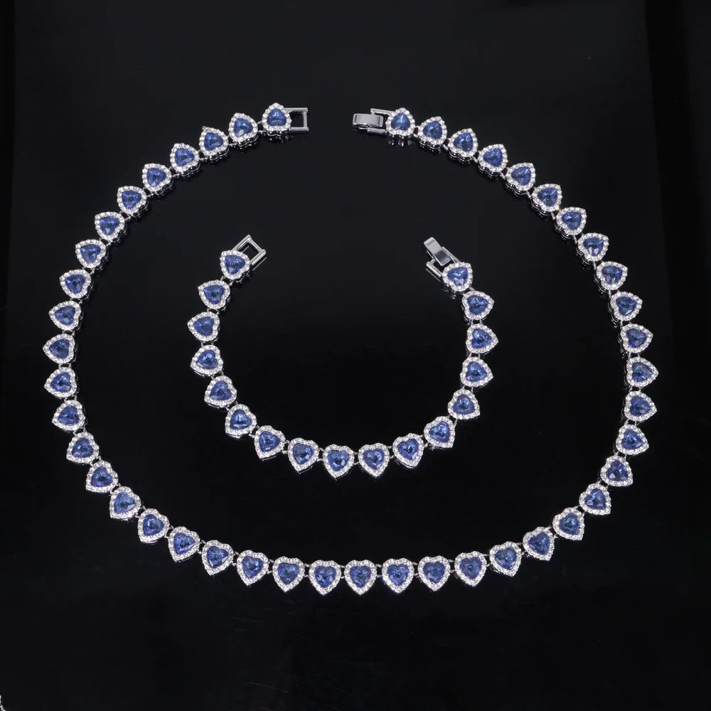 Heart Rhinestone Tennis Jewelry Set