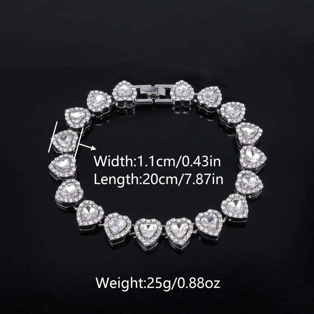 Heart Rhinestone Tennis Jewelry Set