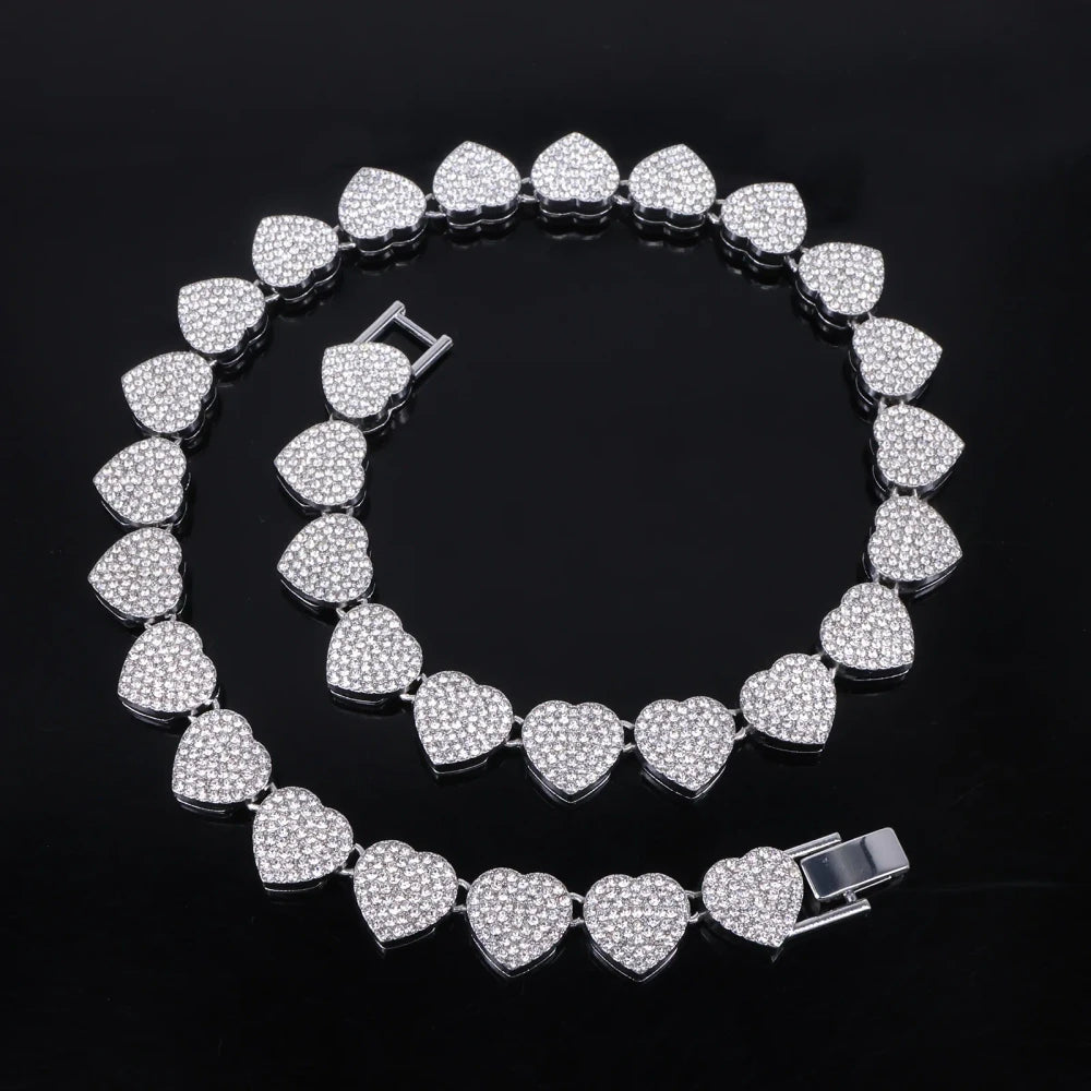 Heart Rhinestone Tennis Jewelry Set