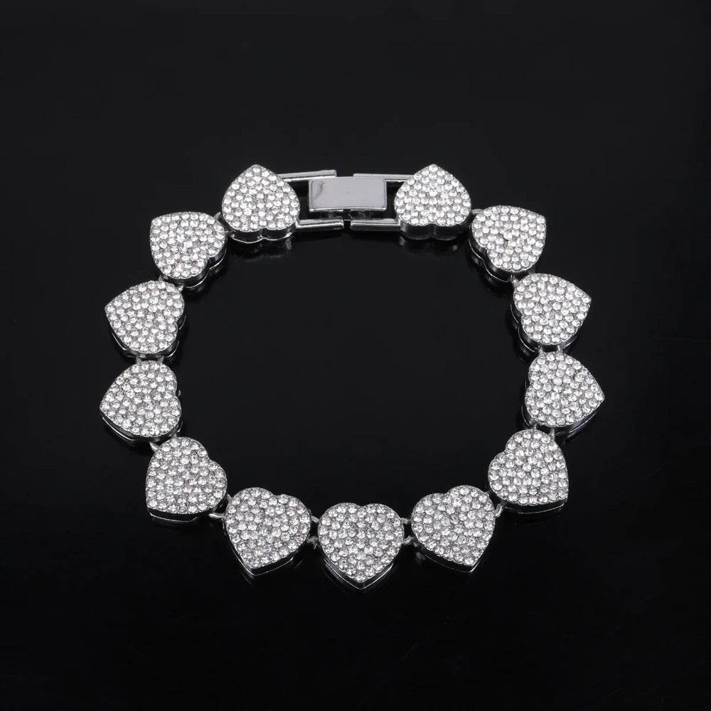 Heart Rhinestone Tennis Jewelry Set