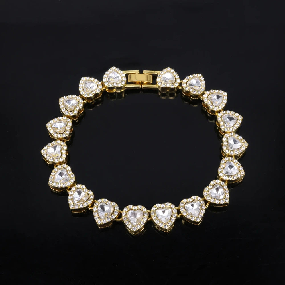 Heart Rhinestone Tennis Jewelry Set
